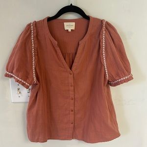 Sezane Coral Button Down Knit Top